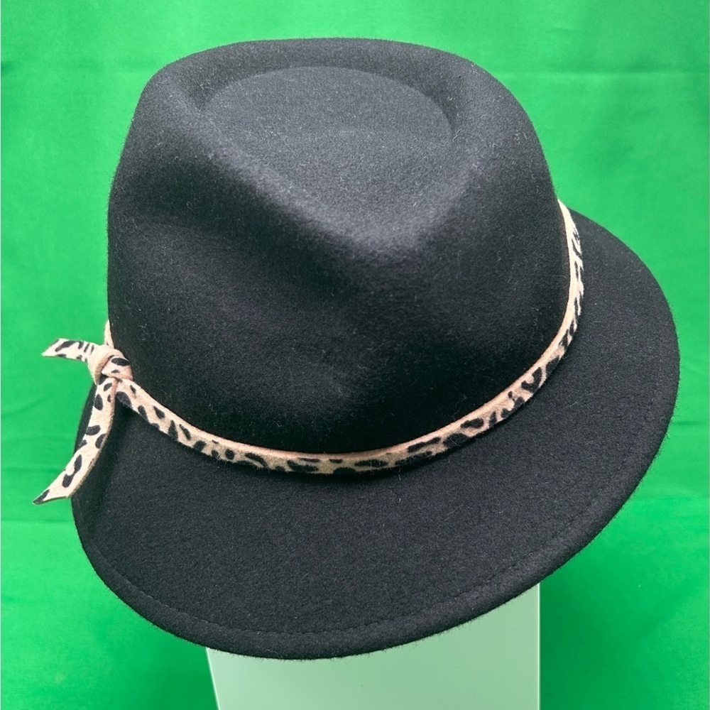 Tirabasso Asymmetric Wool Felt Alpine Hat Black W/ Animal Print Band Made Italy